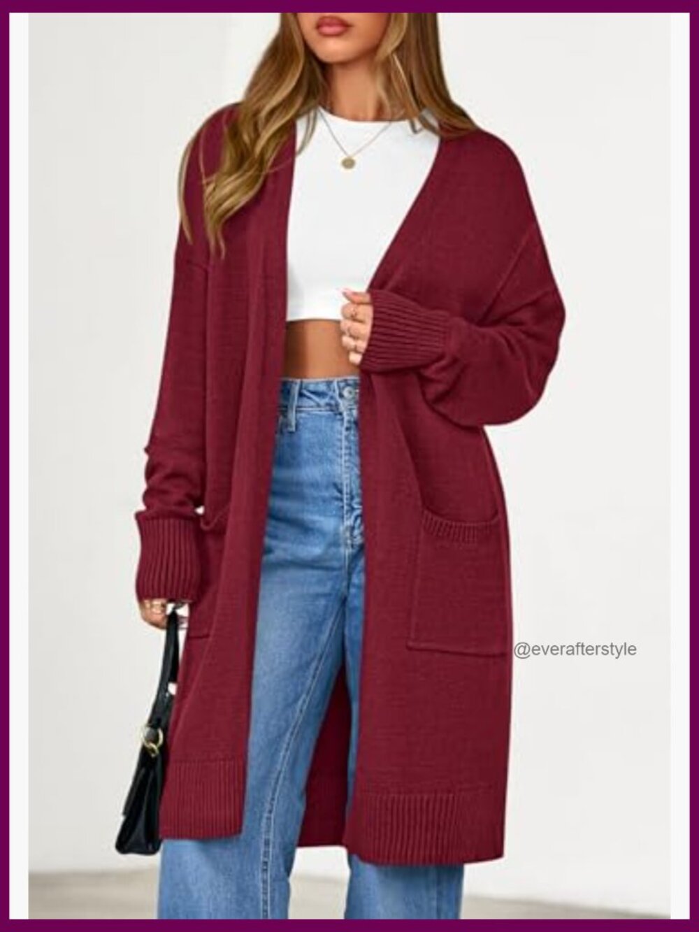 Oversized Long Cardigan Open Front Chunky Knit Cardigan with Pockets - Picture 3 of 7